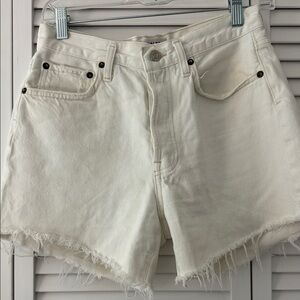 Agolde Parker Long Off-White Frayed Jean Shorts